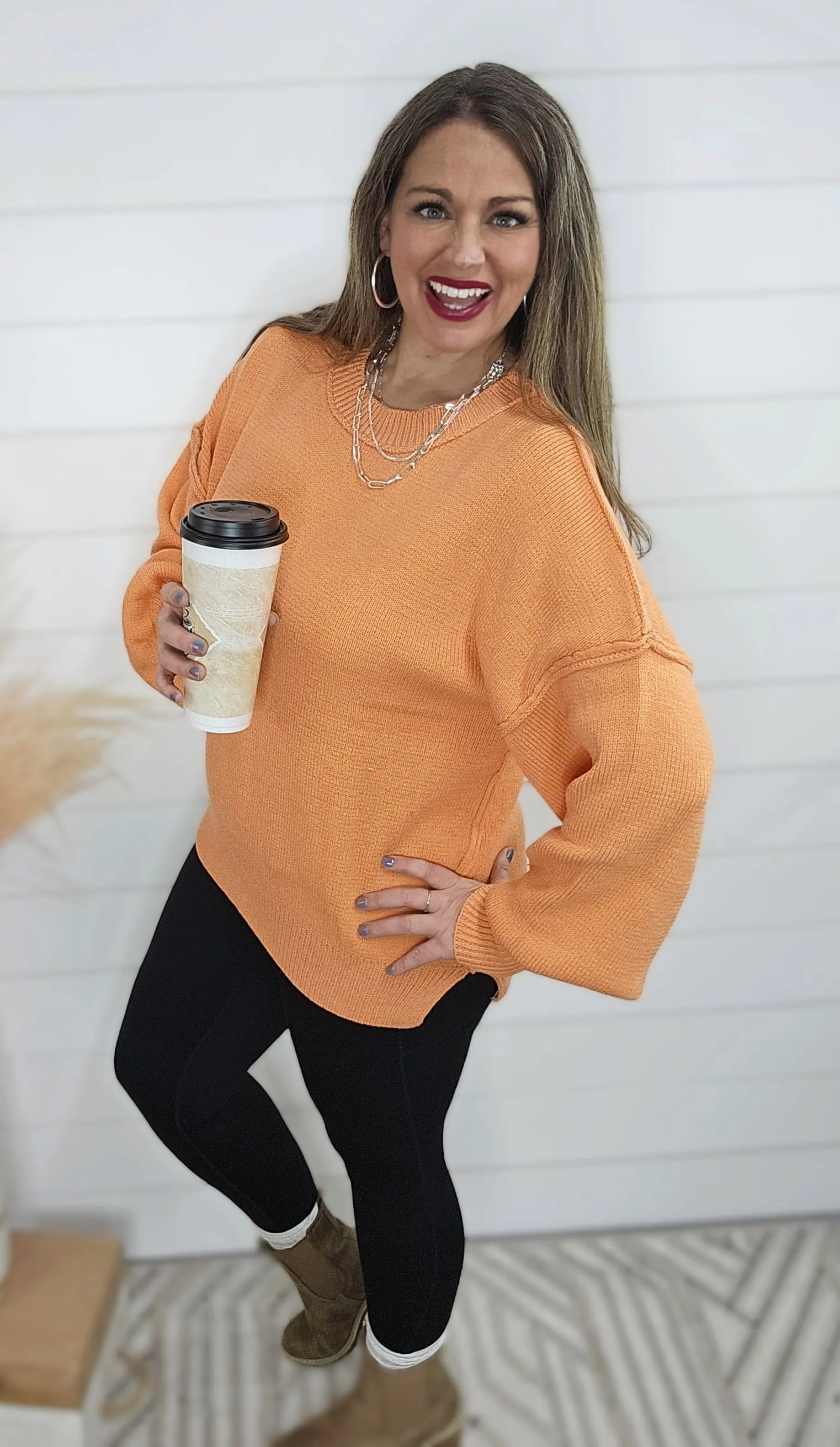 PAPAYA OVERSIZED CREW NECK SWEATER