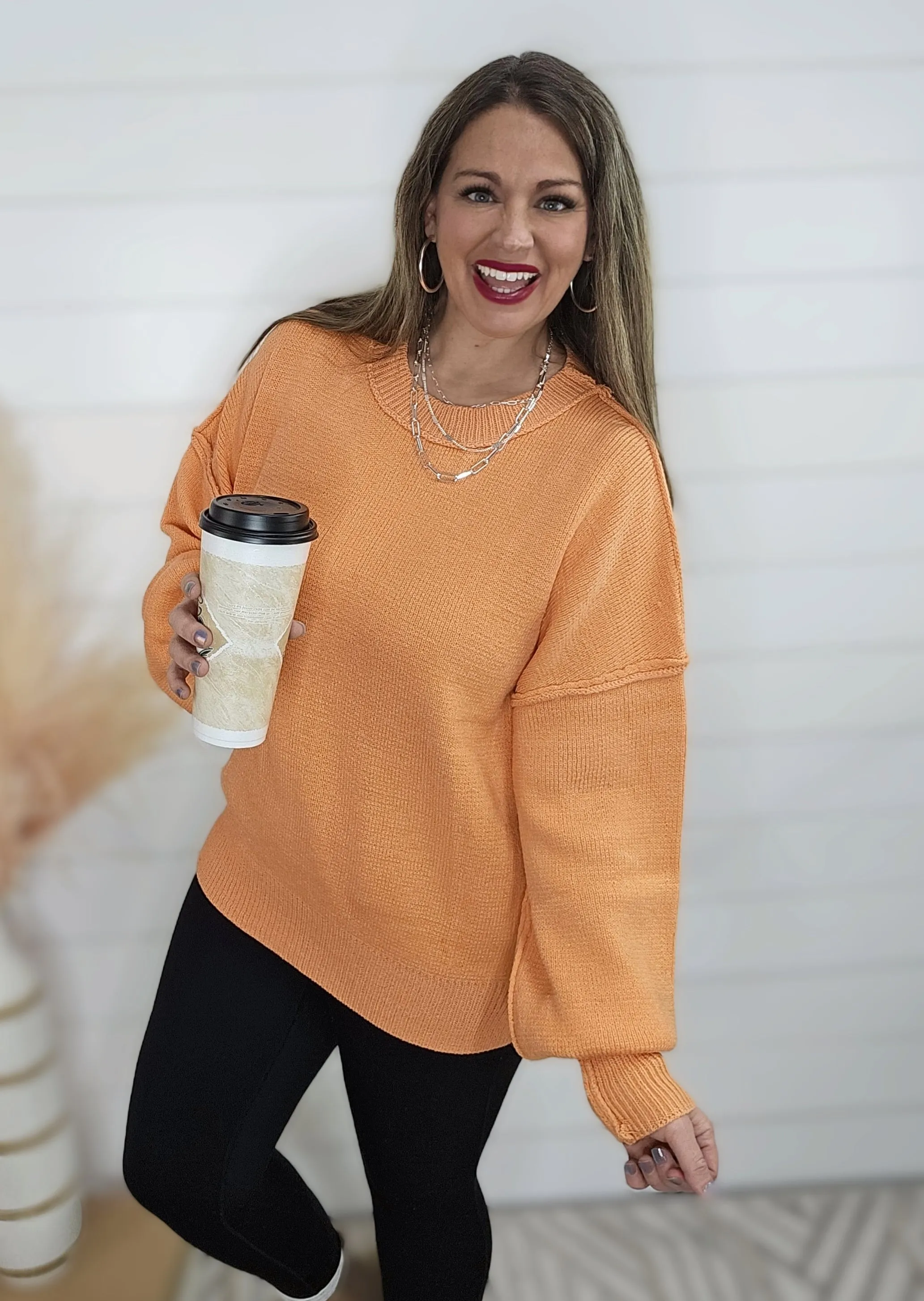 PAPAYA OVERSIZED CREW NECK SWEATER