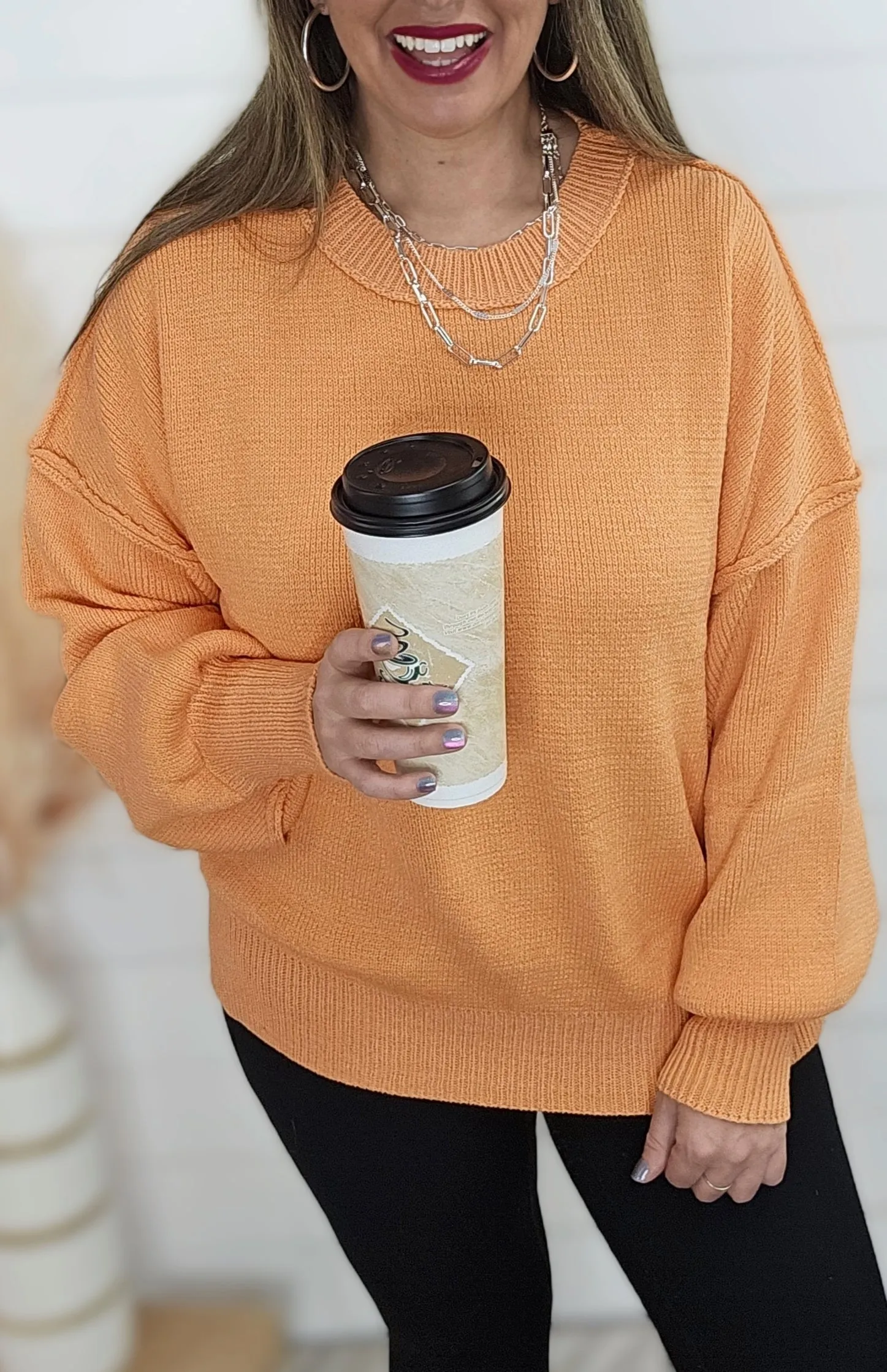 PAPAYA OVERSIZED CREW NECK SWEATER