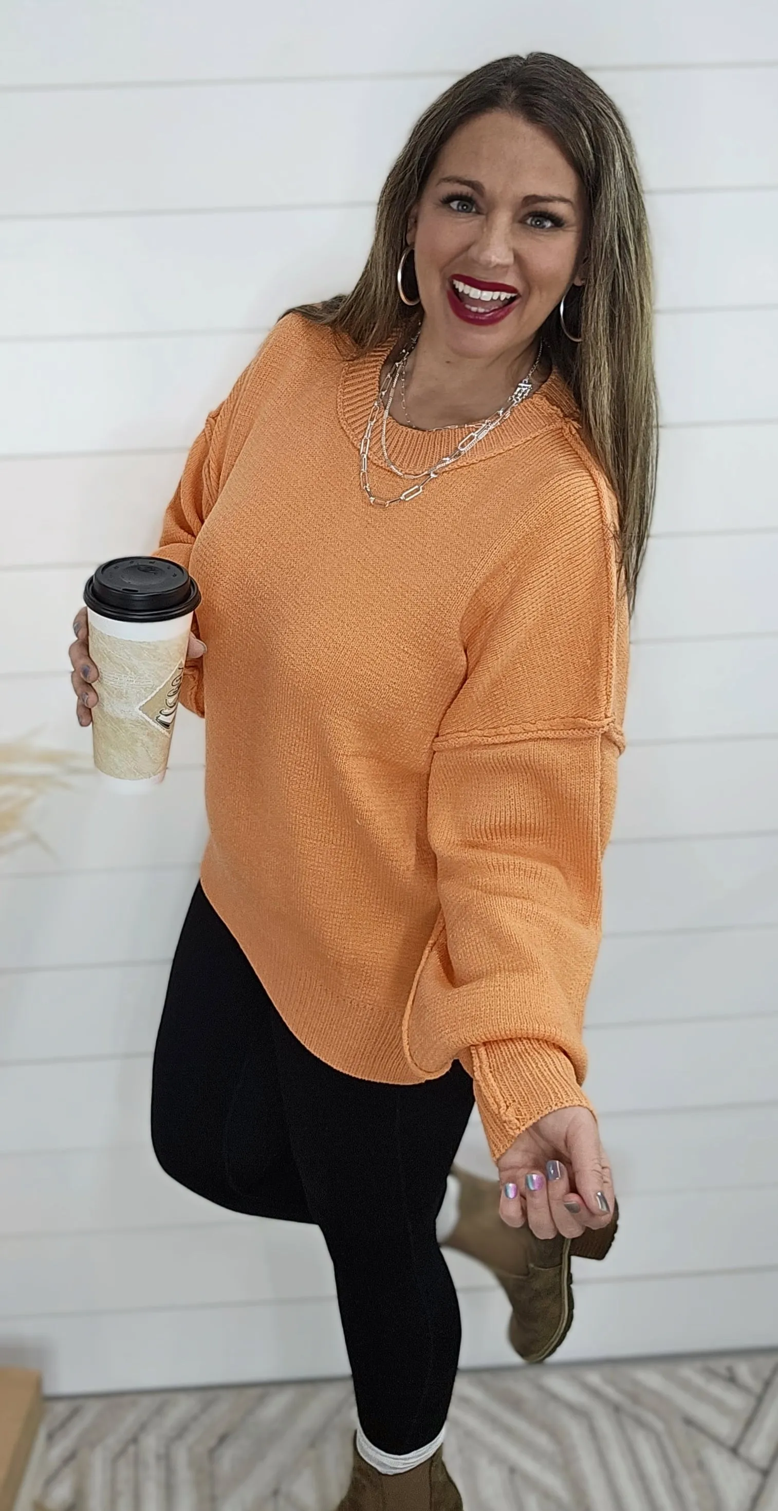 PAPAYA OVERSIZED CREW NECK SWEATER