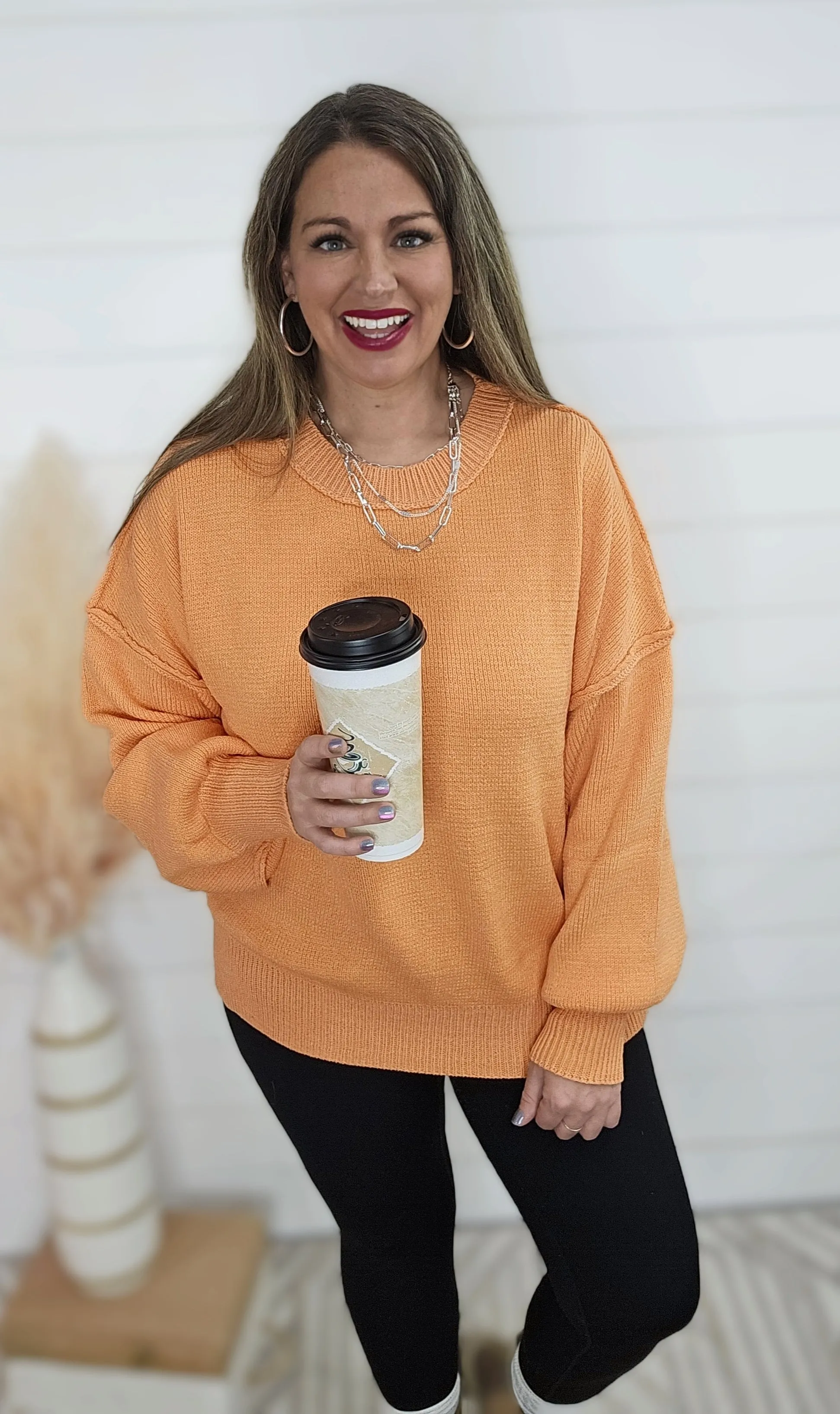 PAPAYA OVERSIZED CREW NECK SWEATER