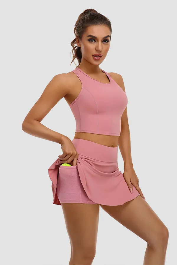 Pink 2 Piece Tennis Dresses for Women with Shorts and Pockets Golf Workout Outfits Skirts Sets