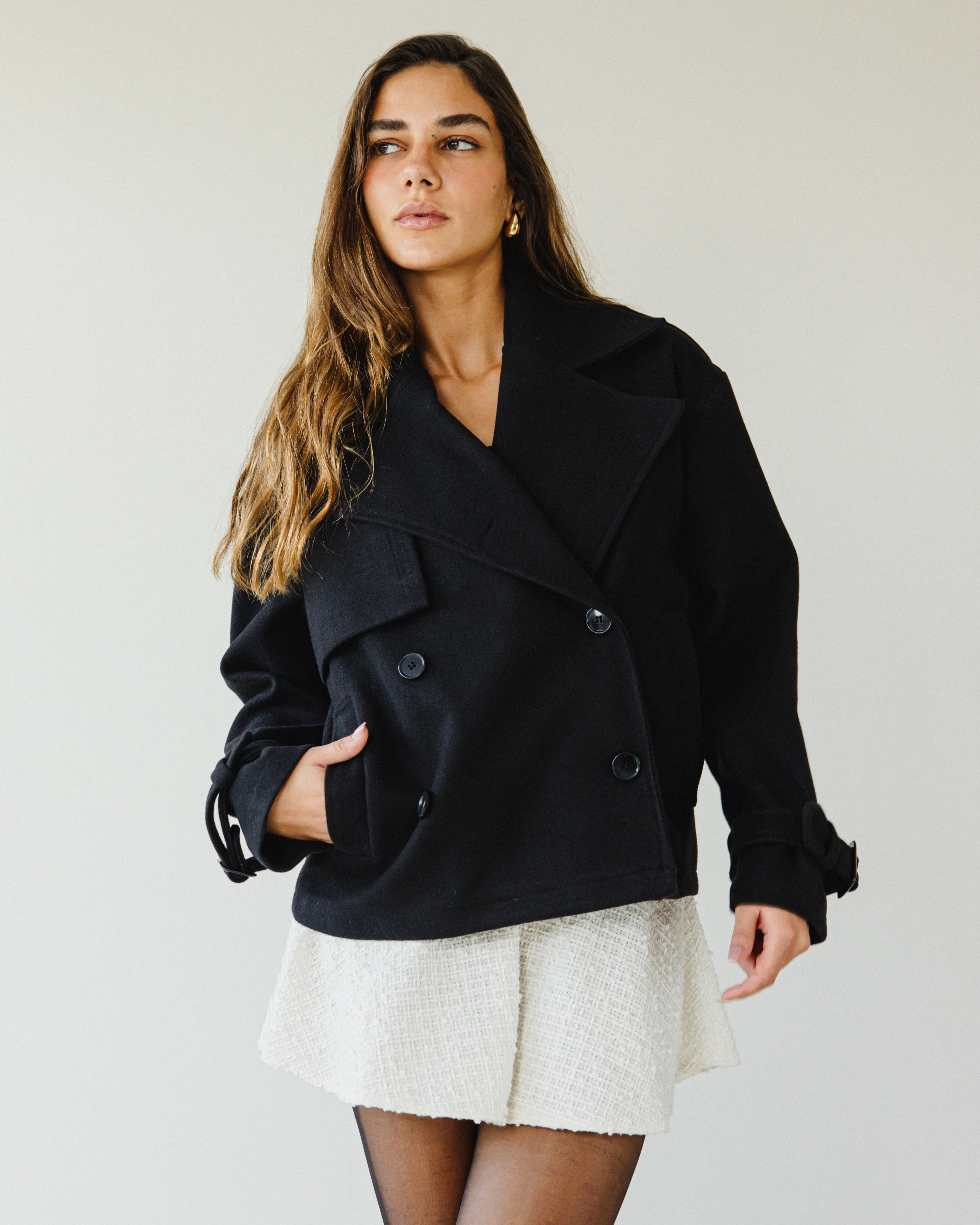 SHORT SOFT TRENCH COAT BLACK