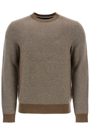 Slim Fit Diamond Pattern Green Wool And Cotton Sweater