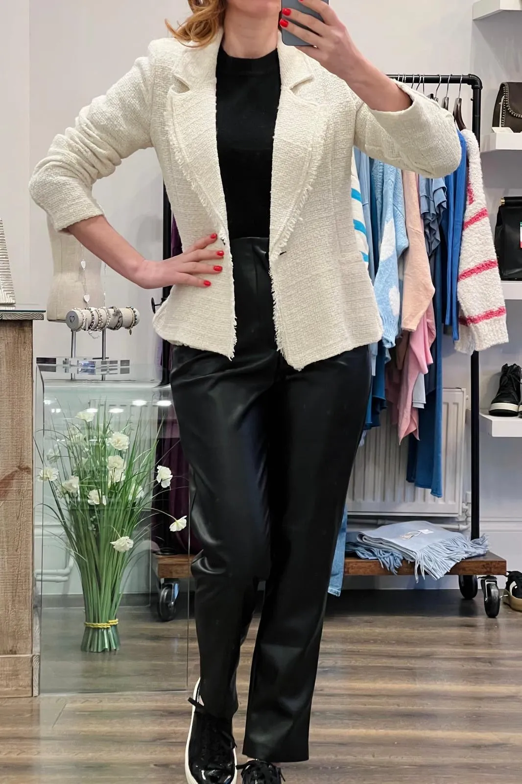 Textured Single Breasted Blazer