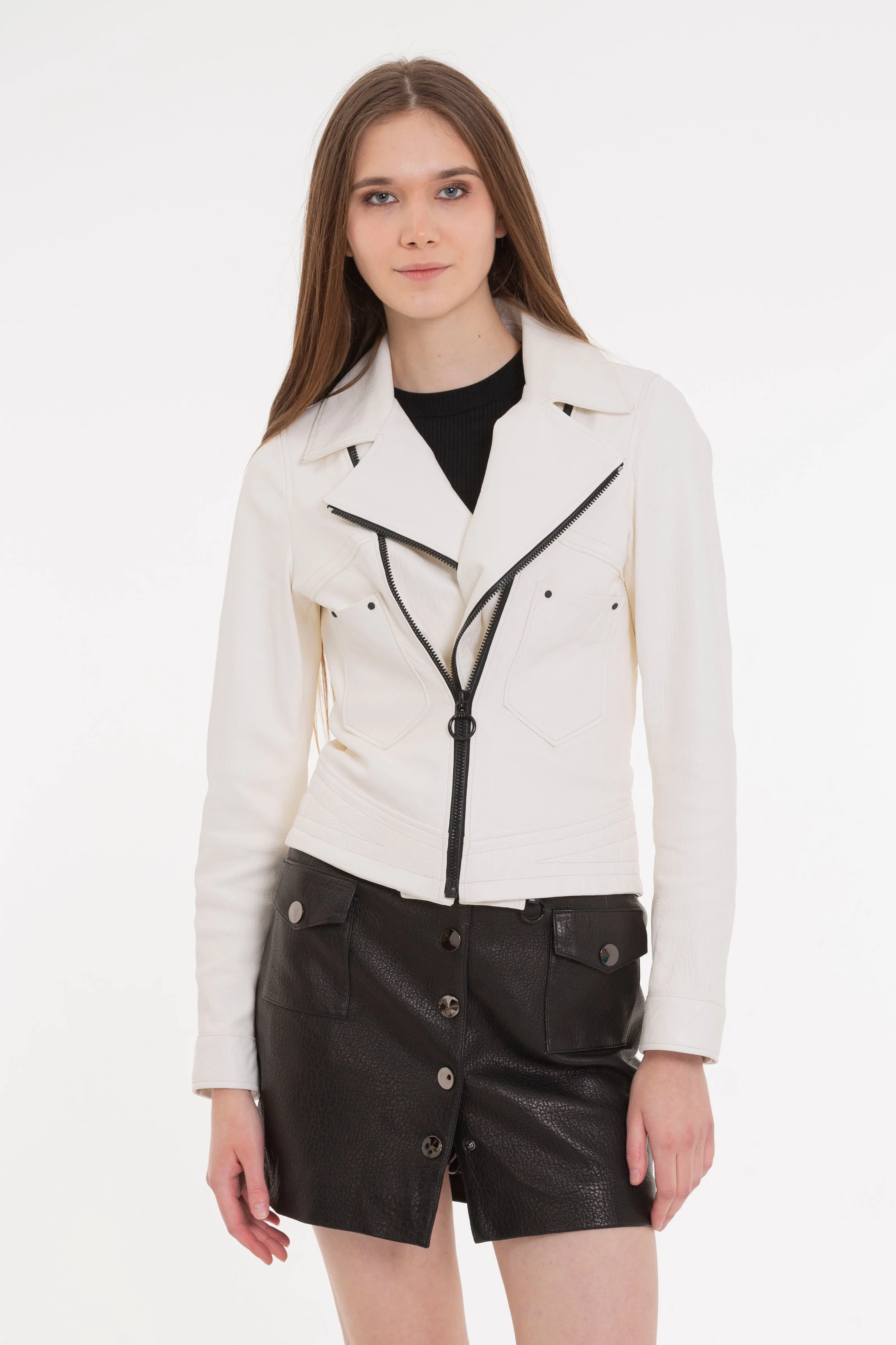 The Alomartes White Leather Women Jacket