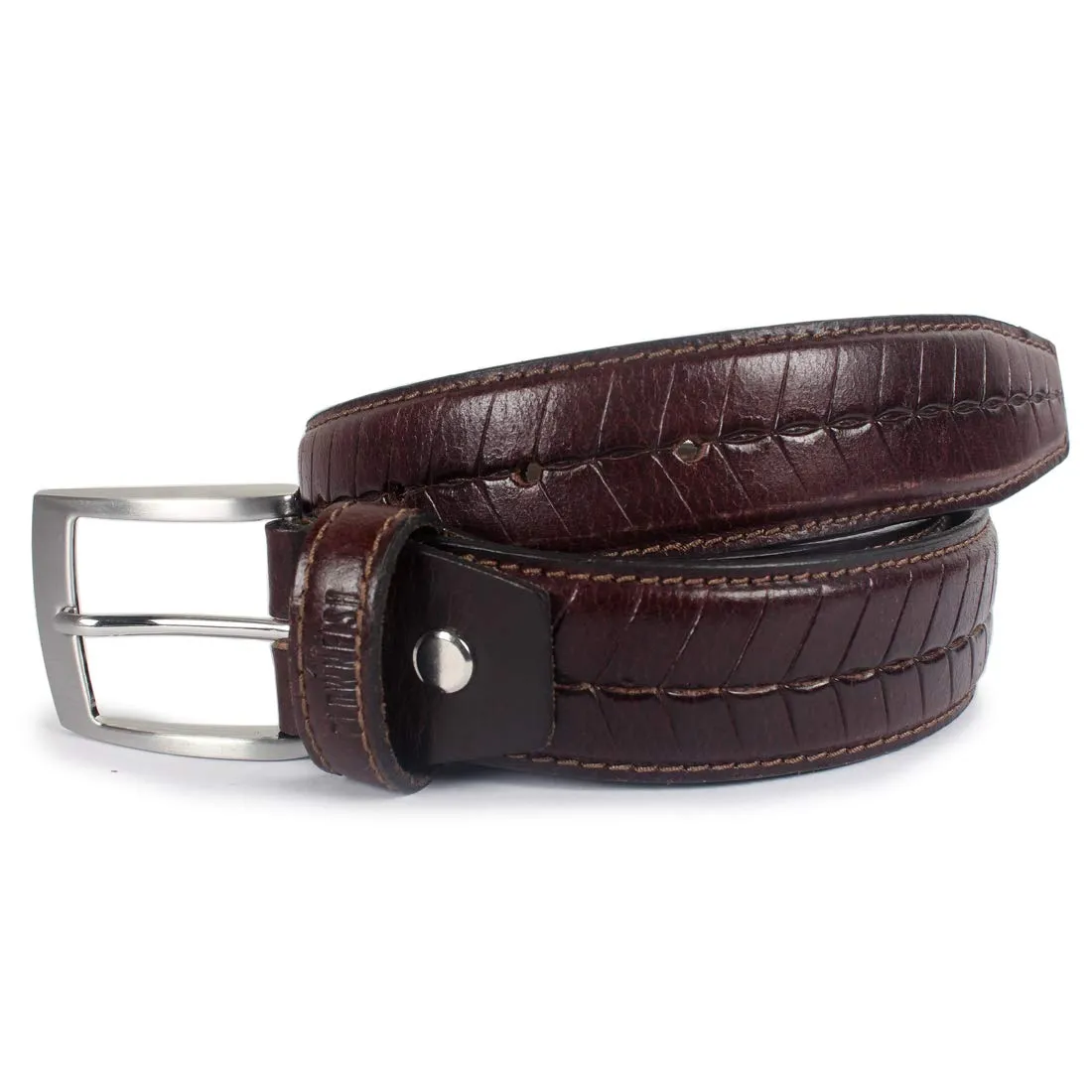 THE CLOWNFISH Men's Genuine Leather Belt with Embossed Design - Dark Brown (Size - 32 inches)