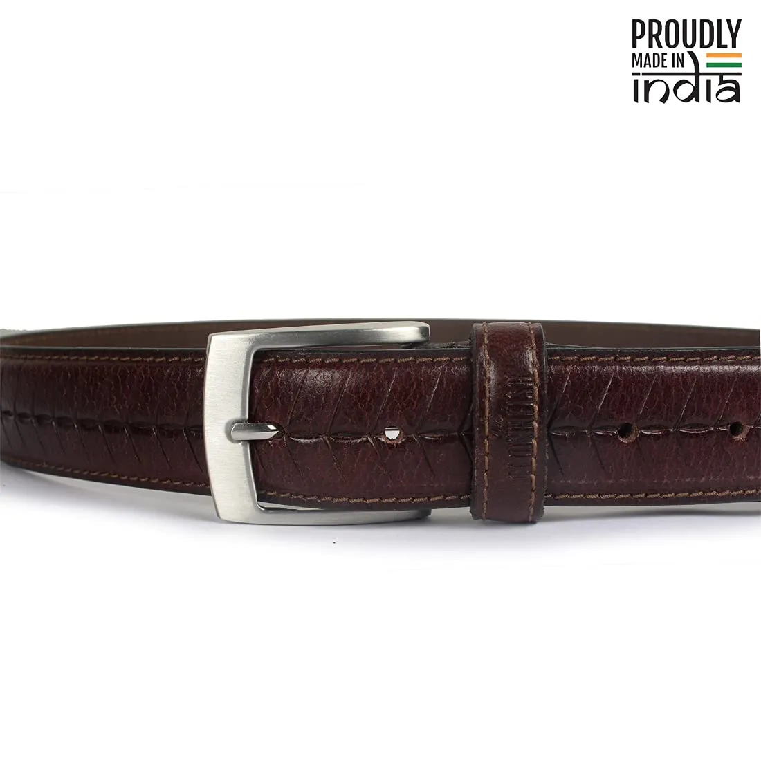 THE CLOWNFISH Men's Genuine Leather Belt with Embossed Design - Dark Brown (Size - 32 inches)