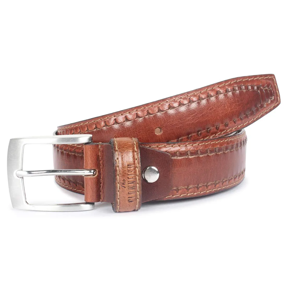 THE CLOWNFISH Men's Genuine Leather Belt with Textured/Embossed Design-Tan (Size-40 inches)