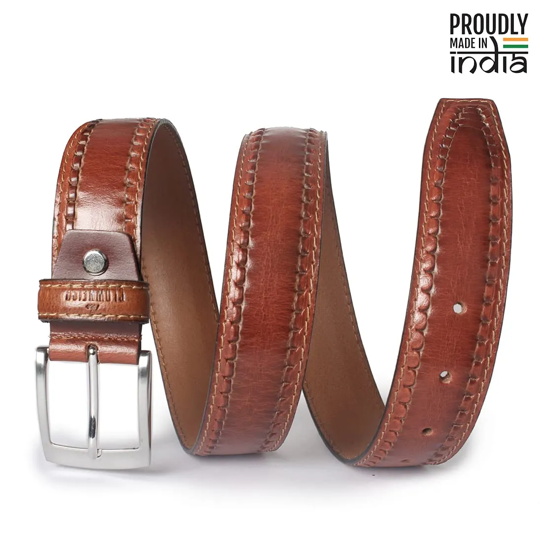 THE CLOWNFISH Men's Genuine Leather Belt with Textured/Embossed Design-Tan (Size-40 inches)