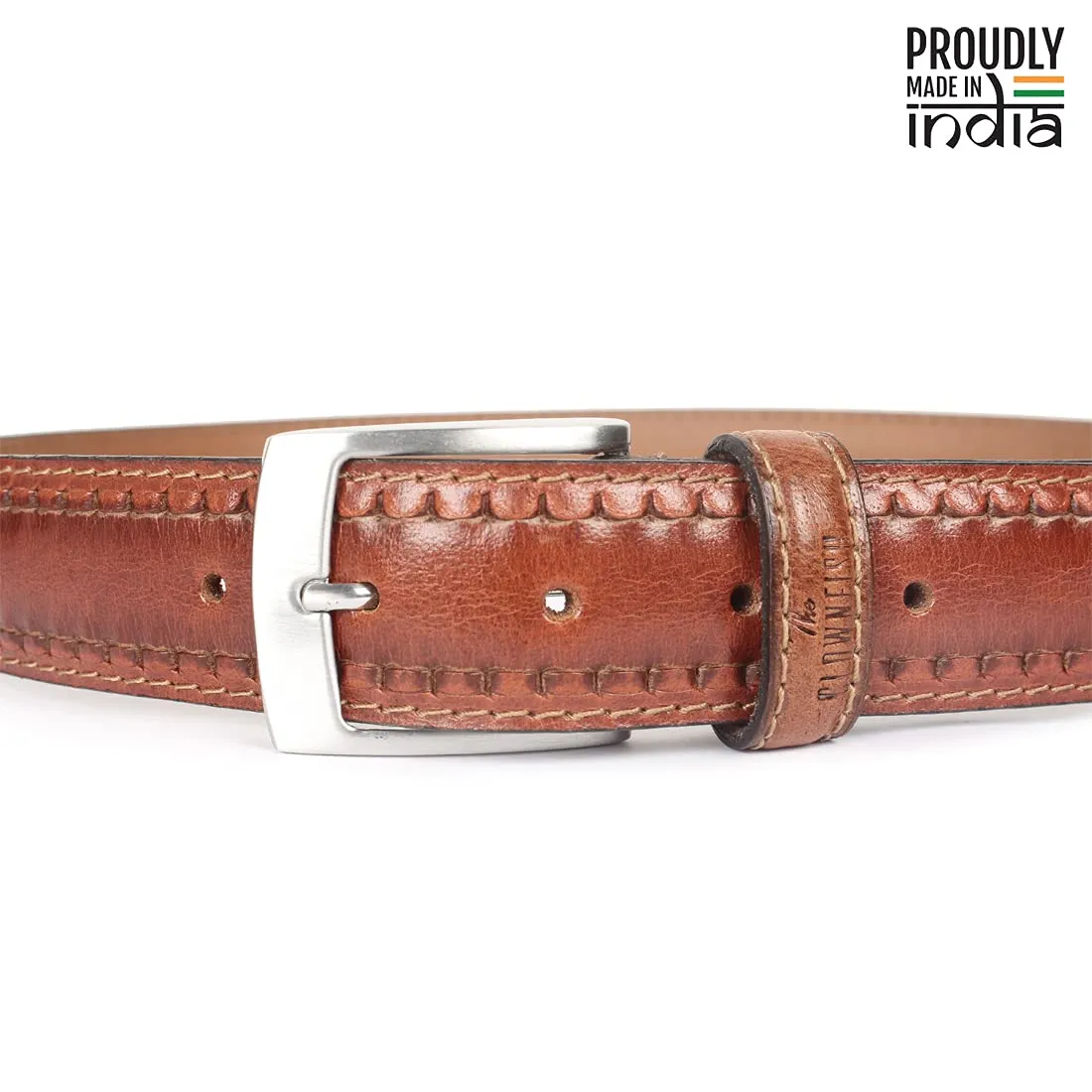 THE CLOWNFISH Men's Genuine Leather Belt with Textured/Embossed Design-Tan (Size-40 inches)