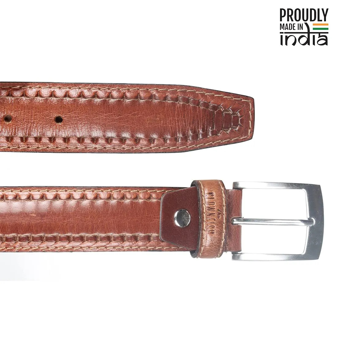 THE CLOWNFISH Men's Genuine Leather Belt with Textured/Embossed Design-Tan (Size-40 inches)