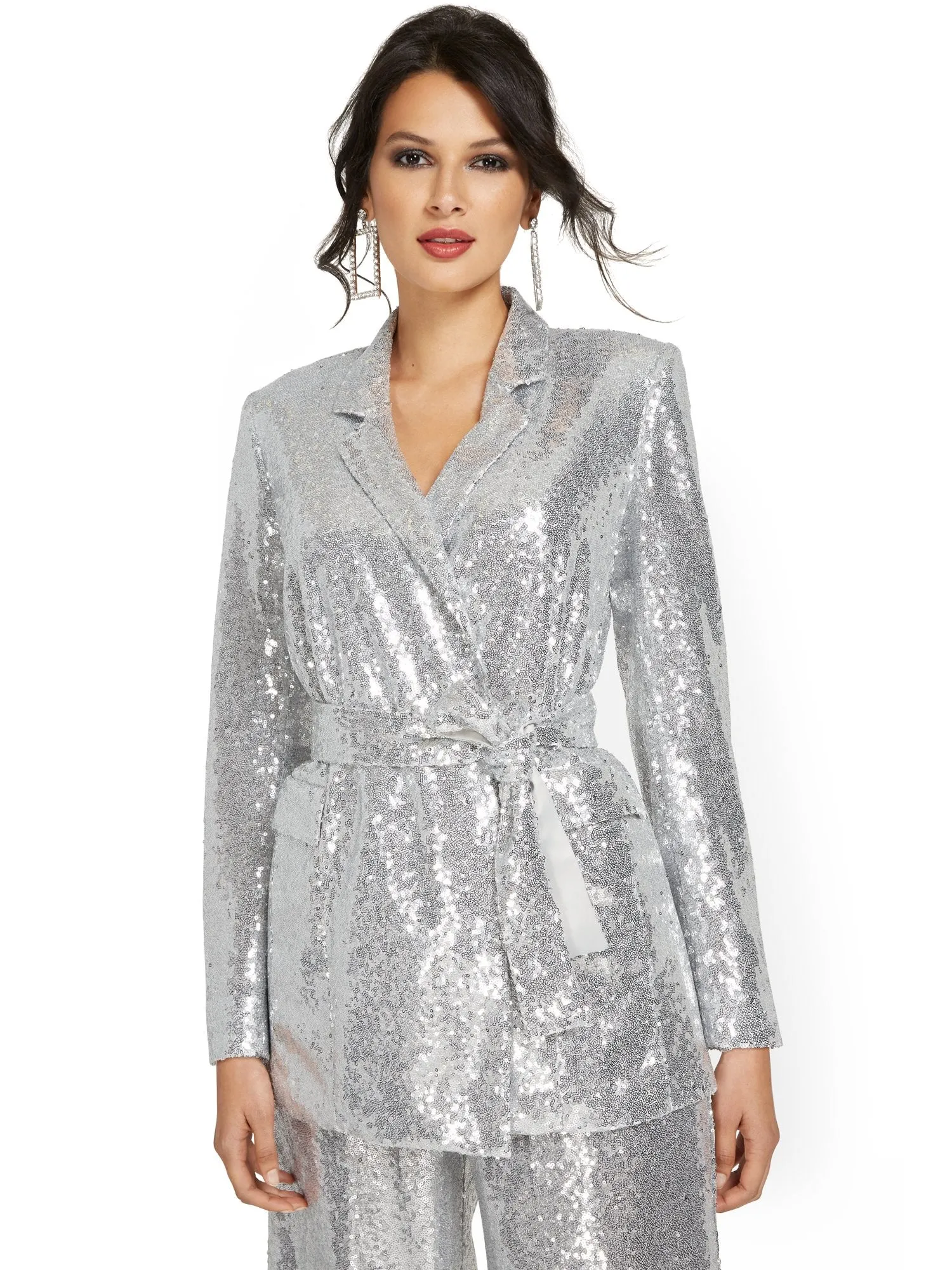 Tie-Waist Sequin Jacket