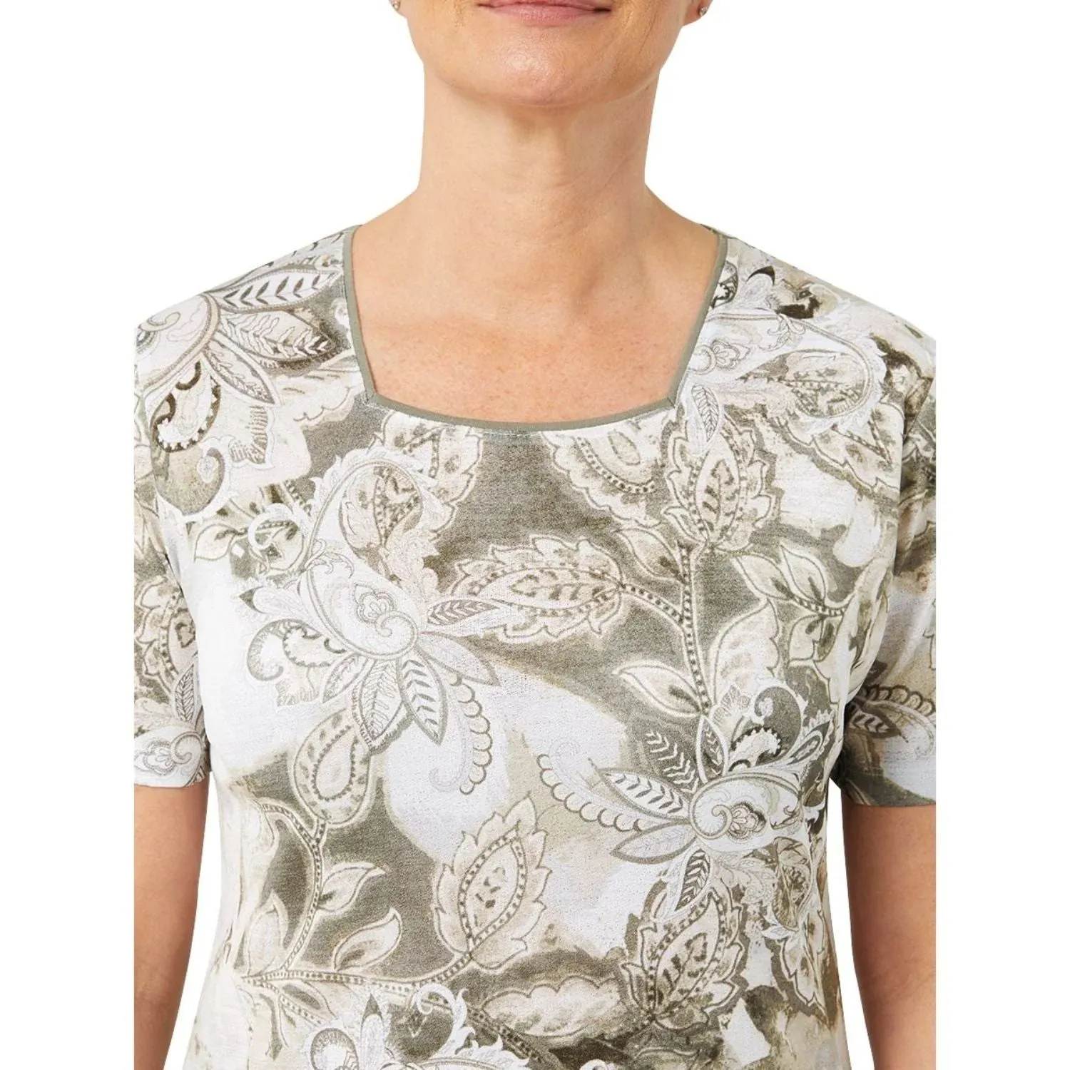 TIGI 14/16 Soft Square Neck Paisley Print Top