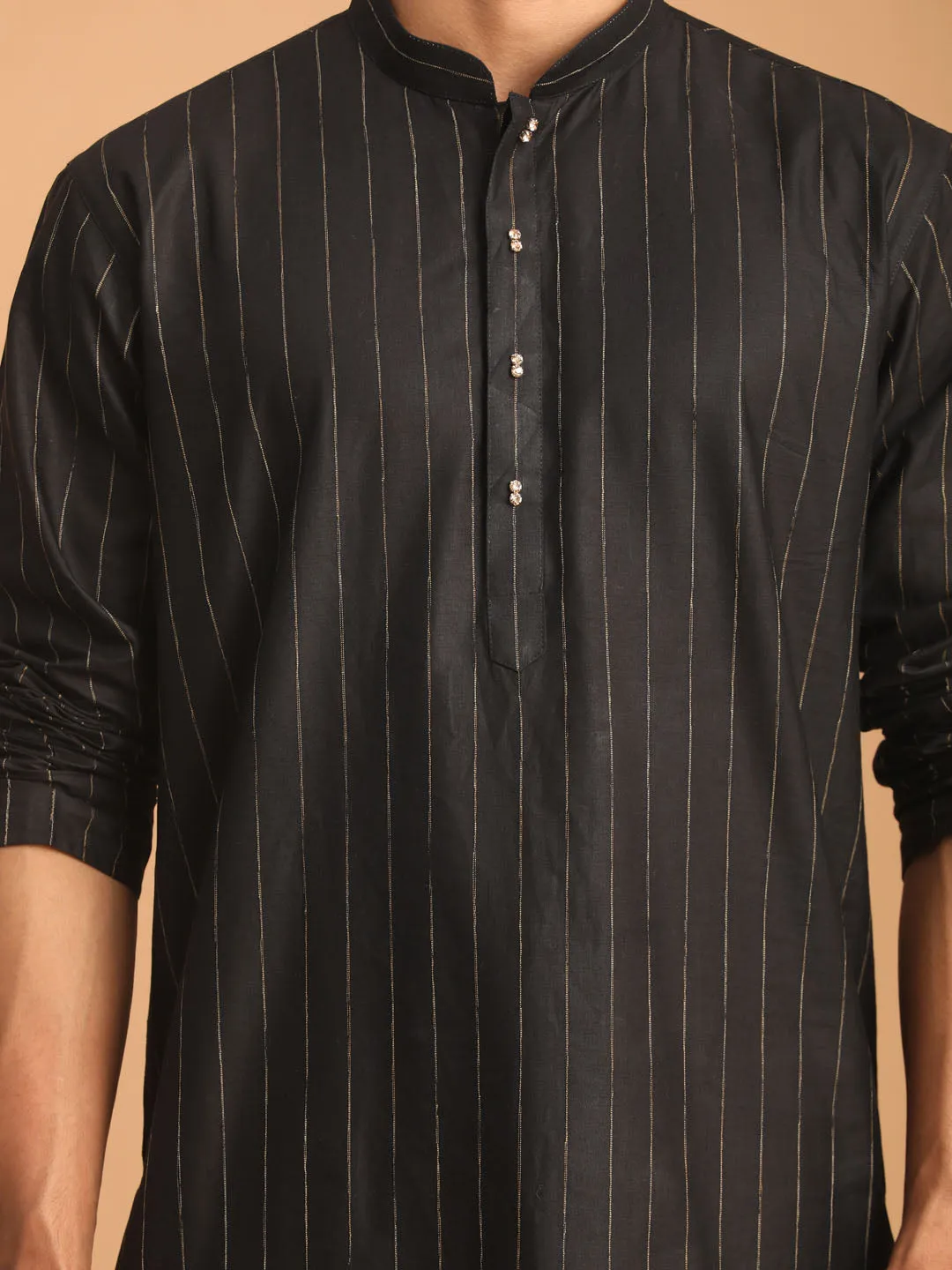 VASTRAMAY Black Striped Kurta and Pant Set