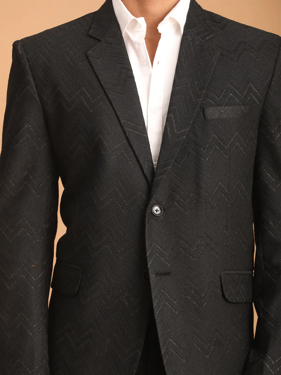 Vastramay Black Zig Zag Silk Blazer