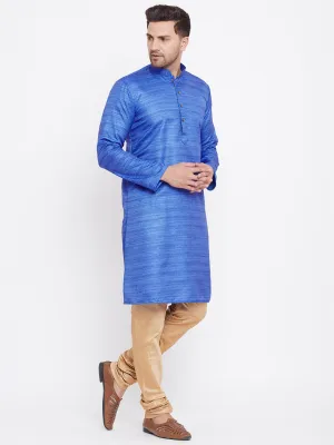 Vastramay Blue & Rose Gold Silk Kurta