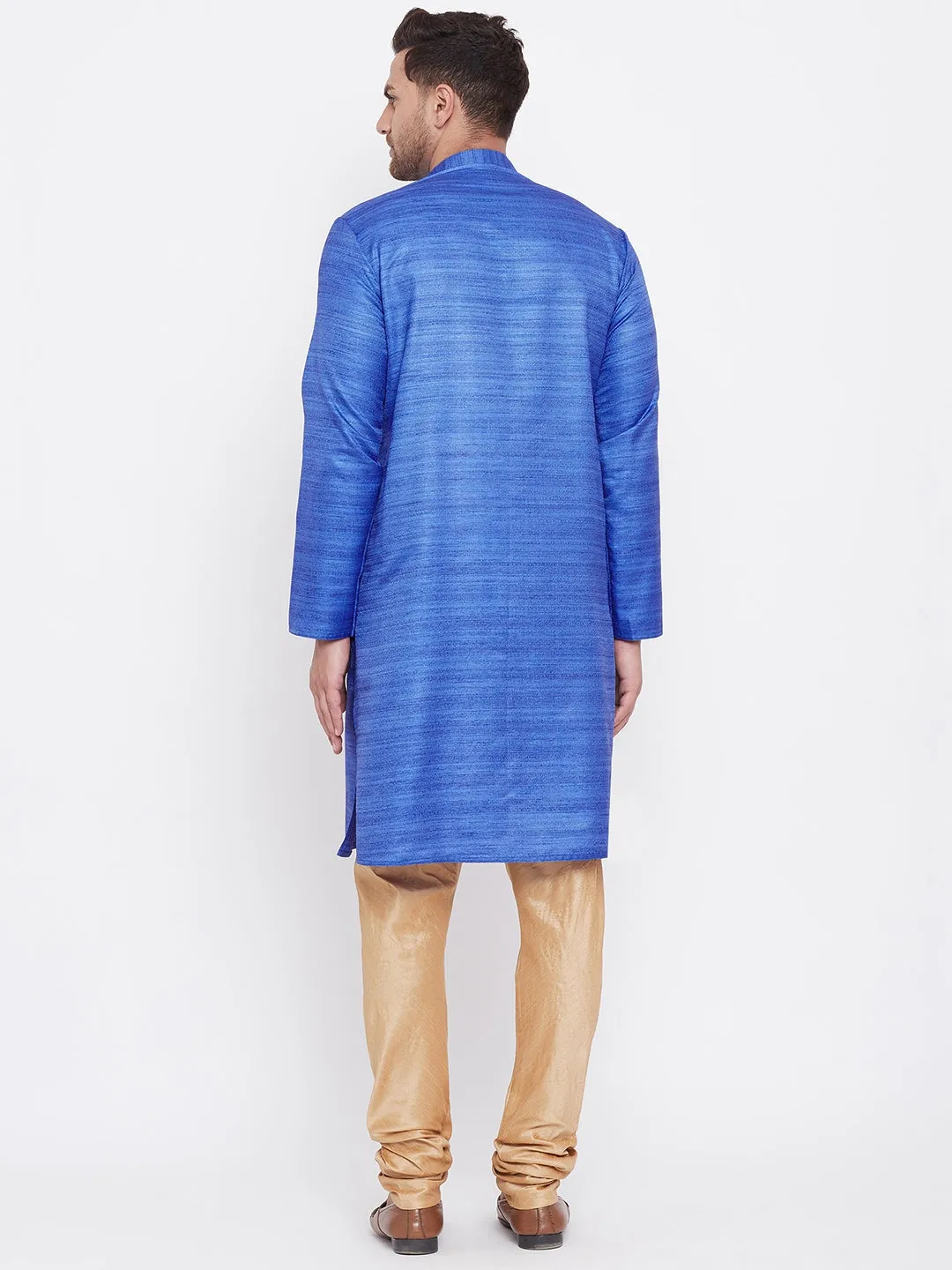 Vastramay Blue & Rose Gold Silk Kurta