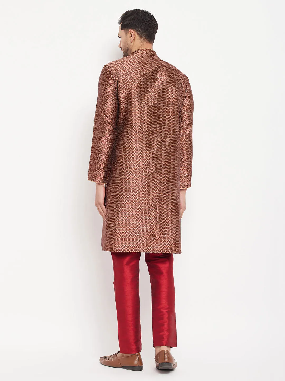 VASTRAMAY Maroon Silk Blend Kurta Set