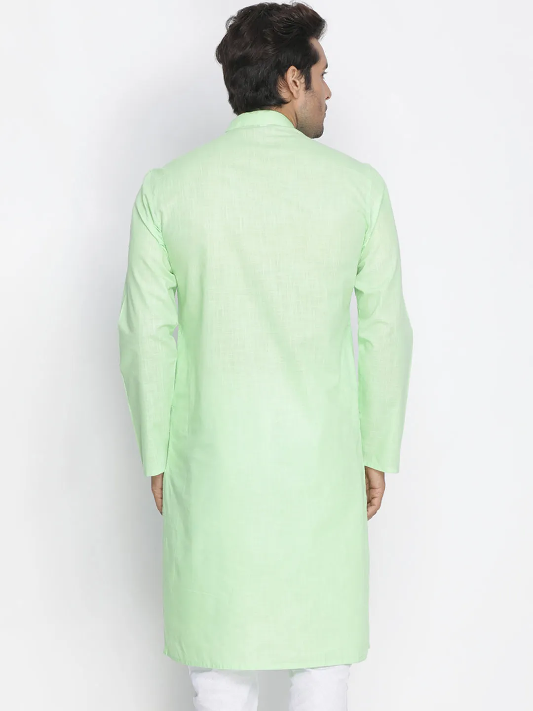 VASTRAMAY Men's Mint Green Cotton Kurta