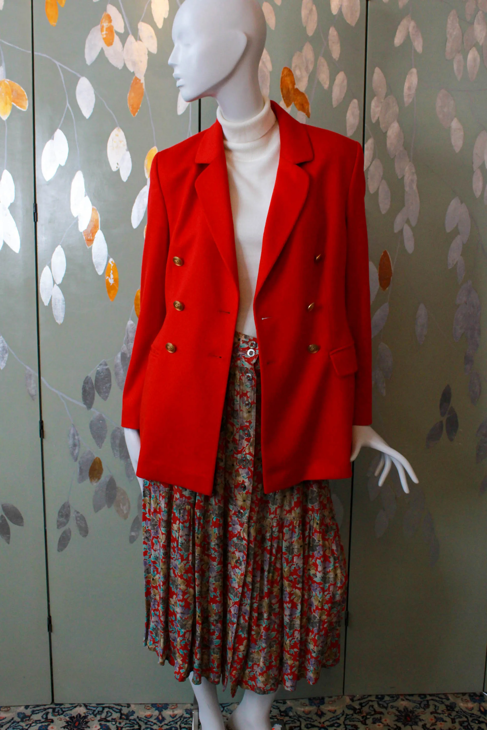 Vintage 1980s Bright Red Angora Wool Blazer, S-M