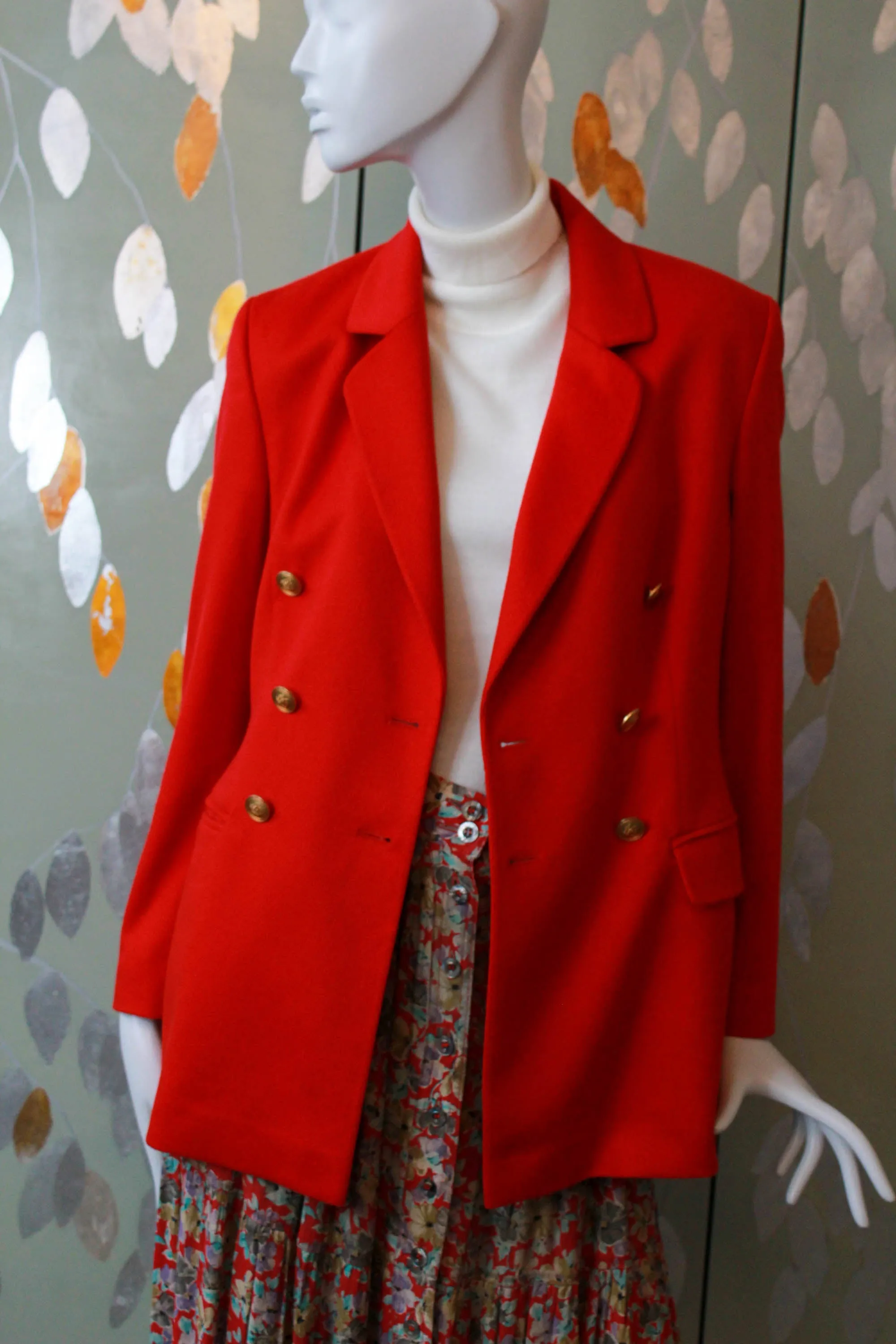 Vintage 1980s Bright Red Angora Wool Blazer, S-M