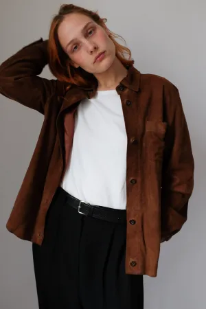 VINTAGE BROWN SUEDE LEATHER SHIRT JACKET