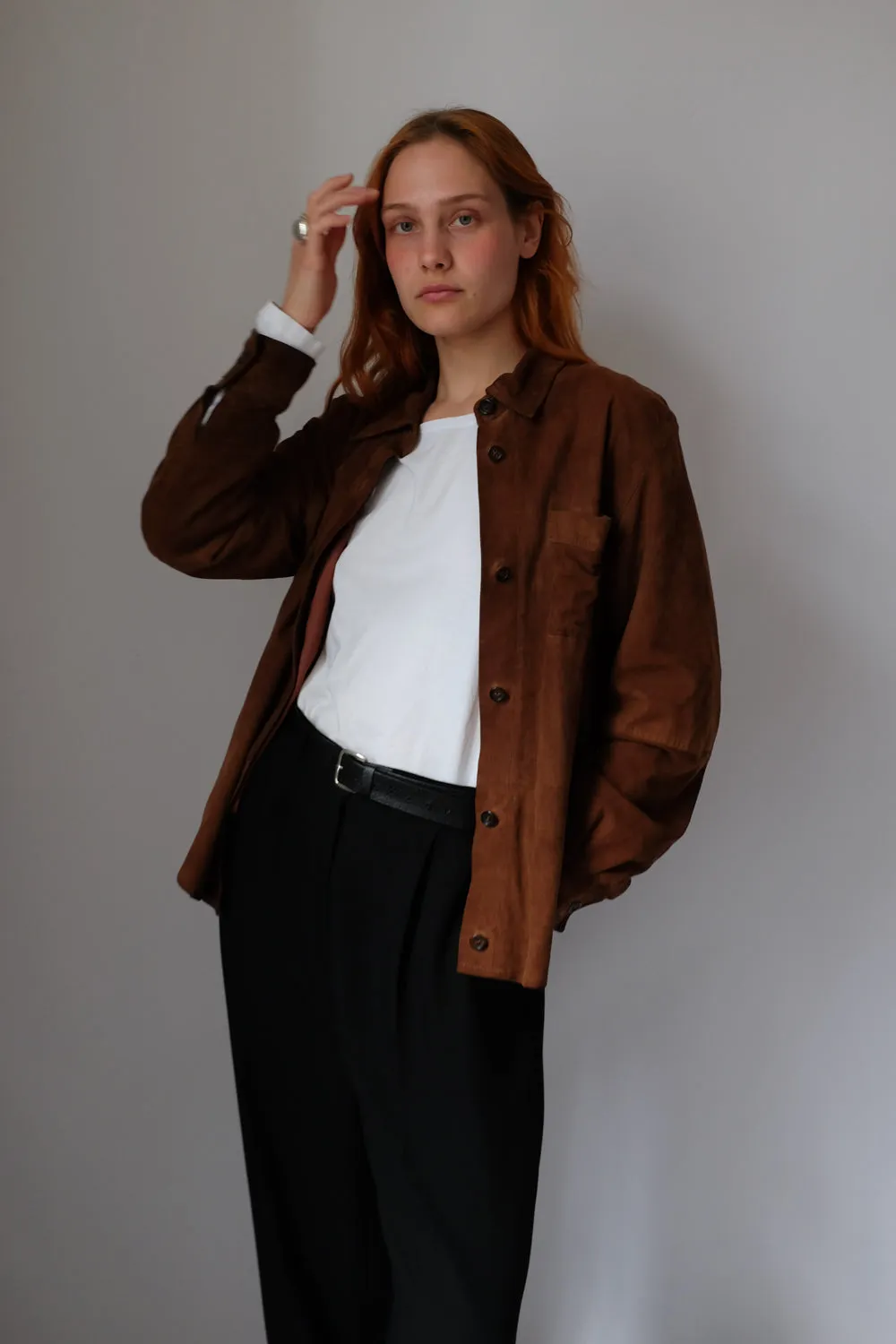 VINTAGE BROWN SUEDE LEATHER SHIRT JACKET