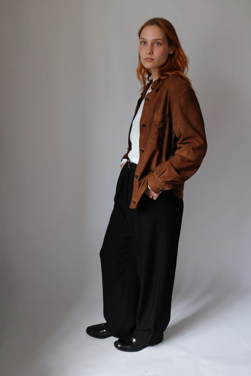 VINTAGE BROWN SUEDE LEATHER SHIRT JACKET