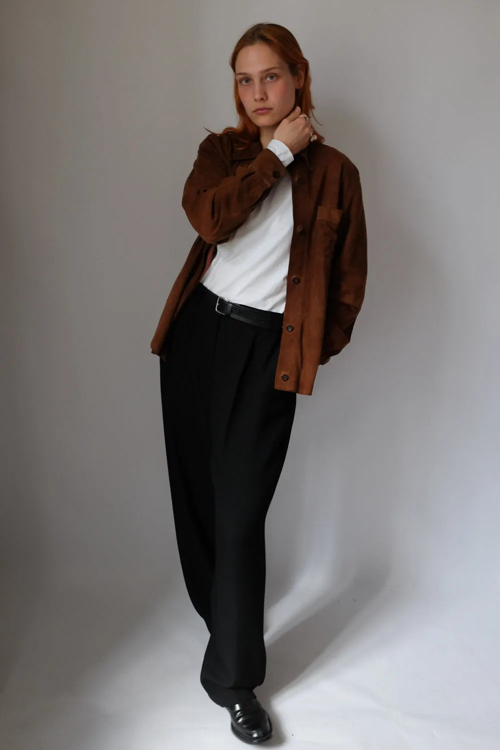 VINTAGE BROWN SUEDE LEATHER SHIRT JACKET