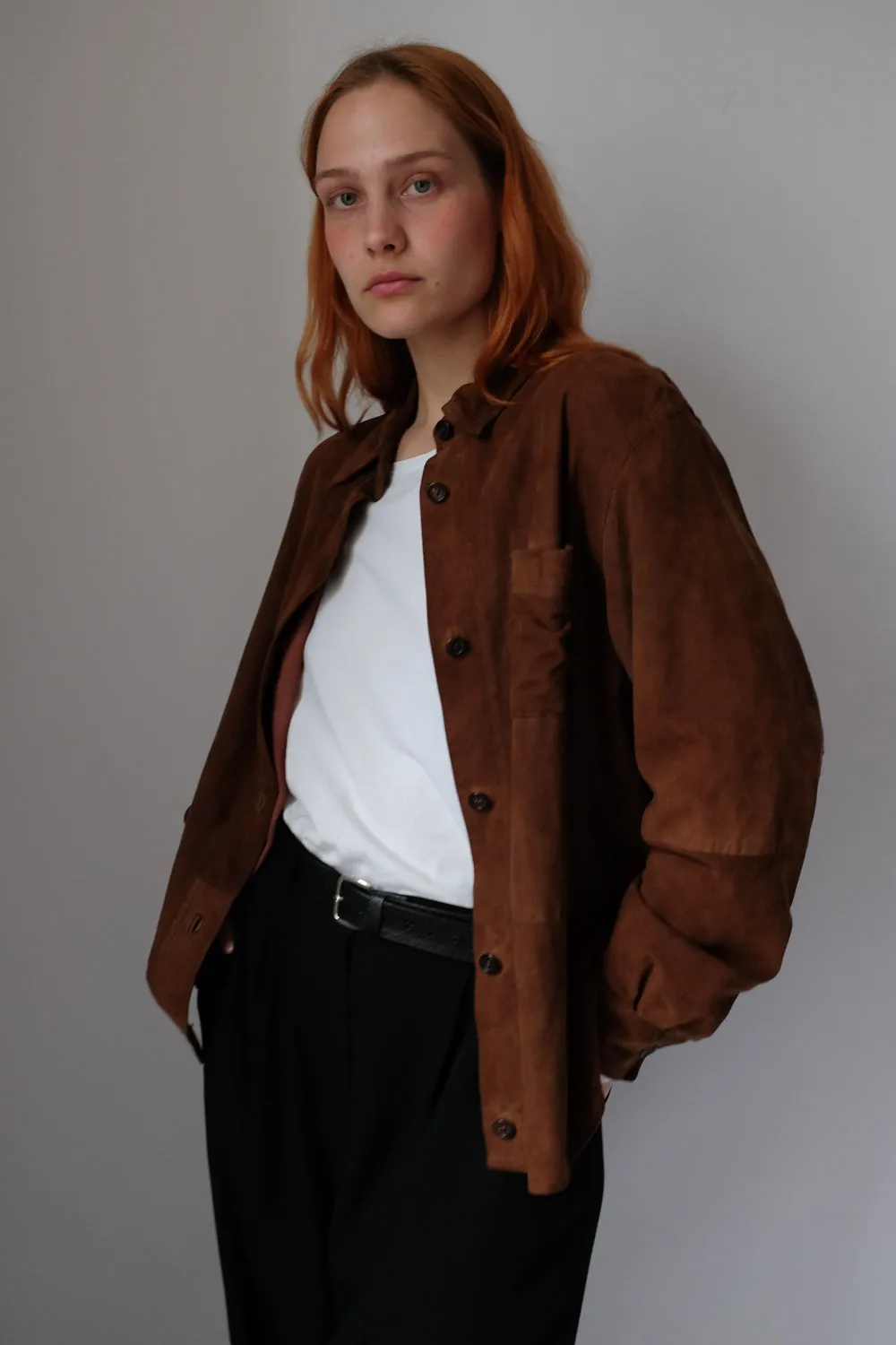 VINTAGE BROWN SUEDE LEATHER SHIRT JACKET