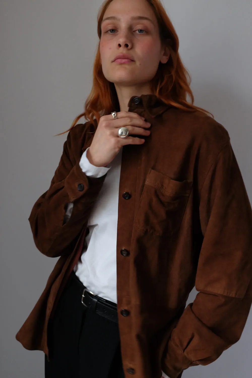 VINTAGE BROWN SUEDE LEATHER SHIRT JACKET