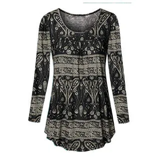 Women Round Neck Soft Long Sleeve Classy Fashionable Printed Pattern Top - C907ZBWSB