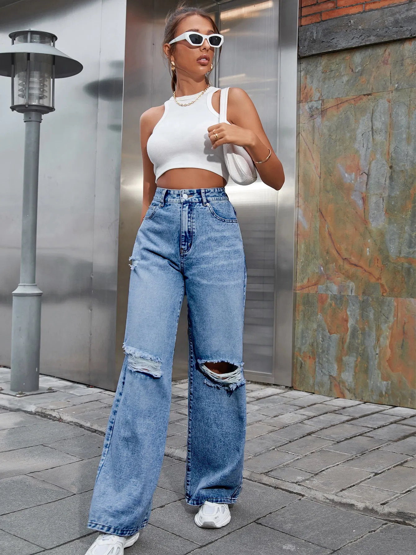 Women's Casual Loose Denim Ripped Wide Leg Pants - Pieta Pants