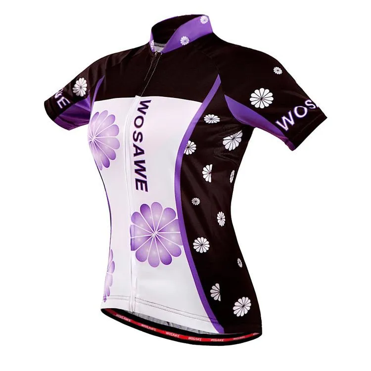 WOSAWE Purple Flower Short Sleeve Cycling Jersey