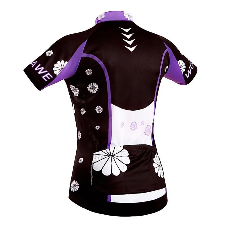 WOSAWE Purple Flower Short Sleeve Cycling Jersey